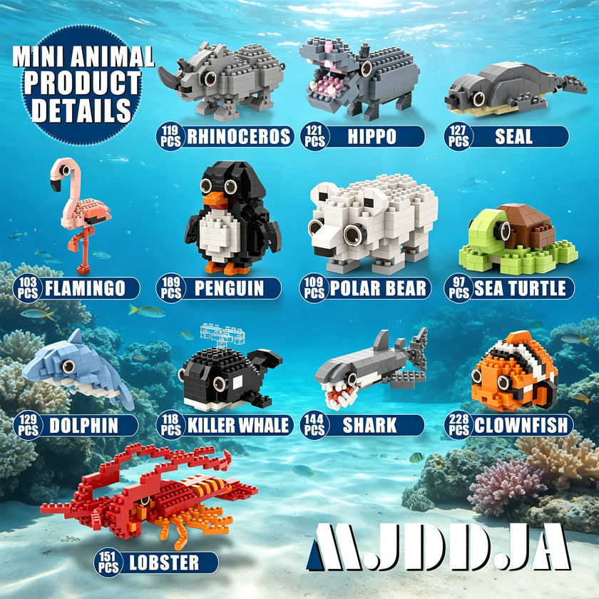 Build a Mini Ocean World: 12 Sea & Polar Animals in One Micro Brick Set