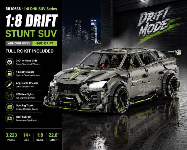 1:8 Drift Stunt SUV Building Set — Armour Grey