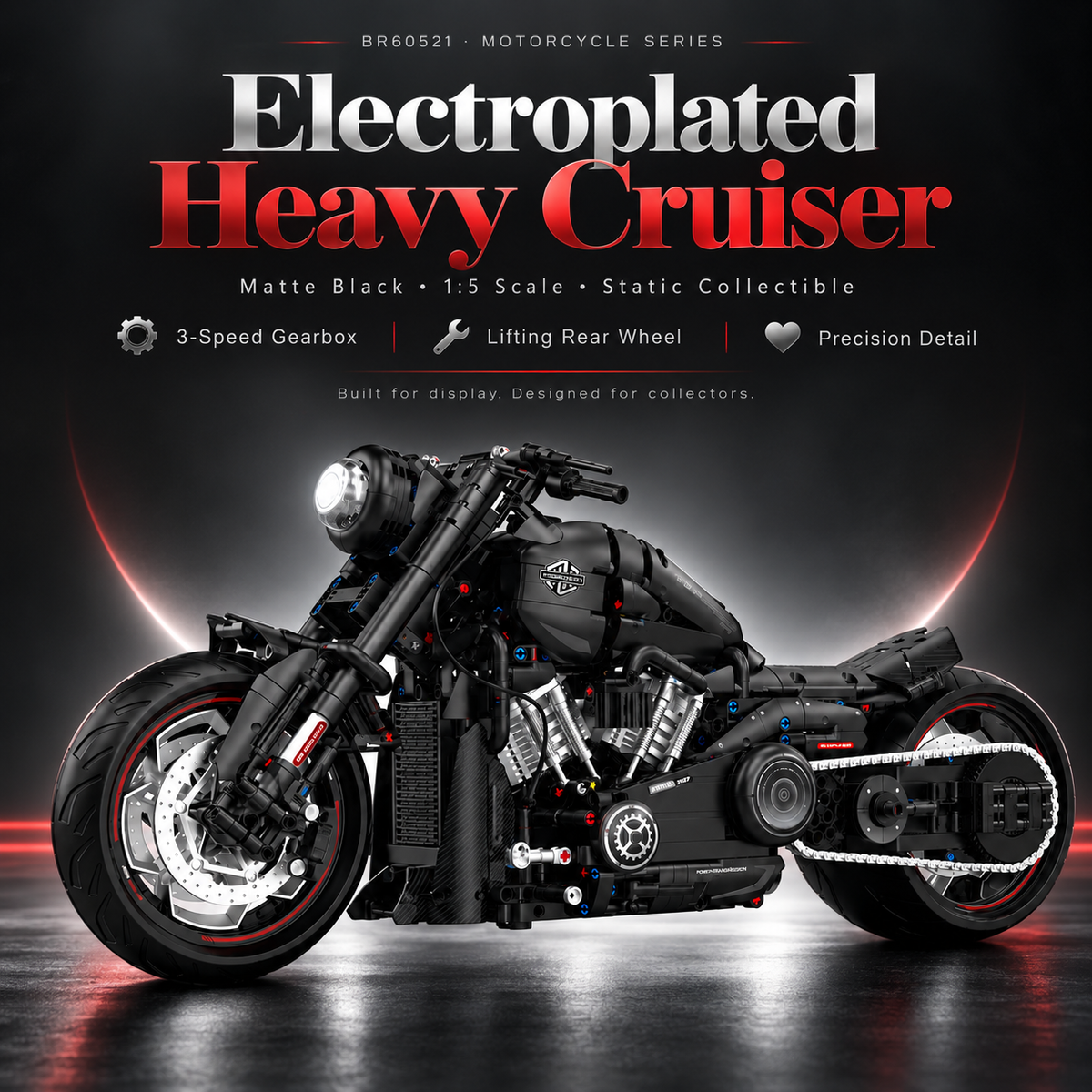 1:5 Motorcycle Building Set – 2050 Pieces, 3-Speed Gearbox