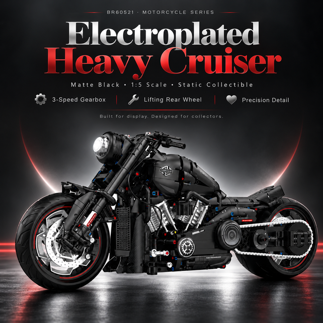 1:5 Matte-Black Custom Cruiser Motorcycle Building Kit