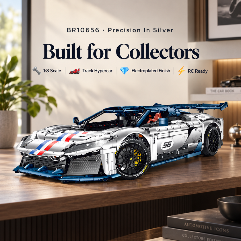 1:8 Electroplated Track Hypercar Building Set — Silver