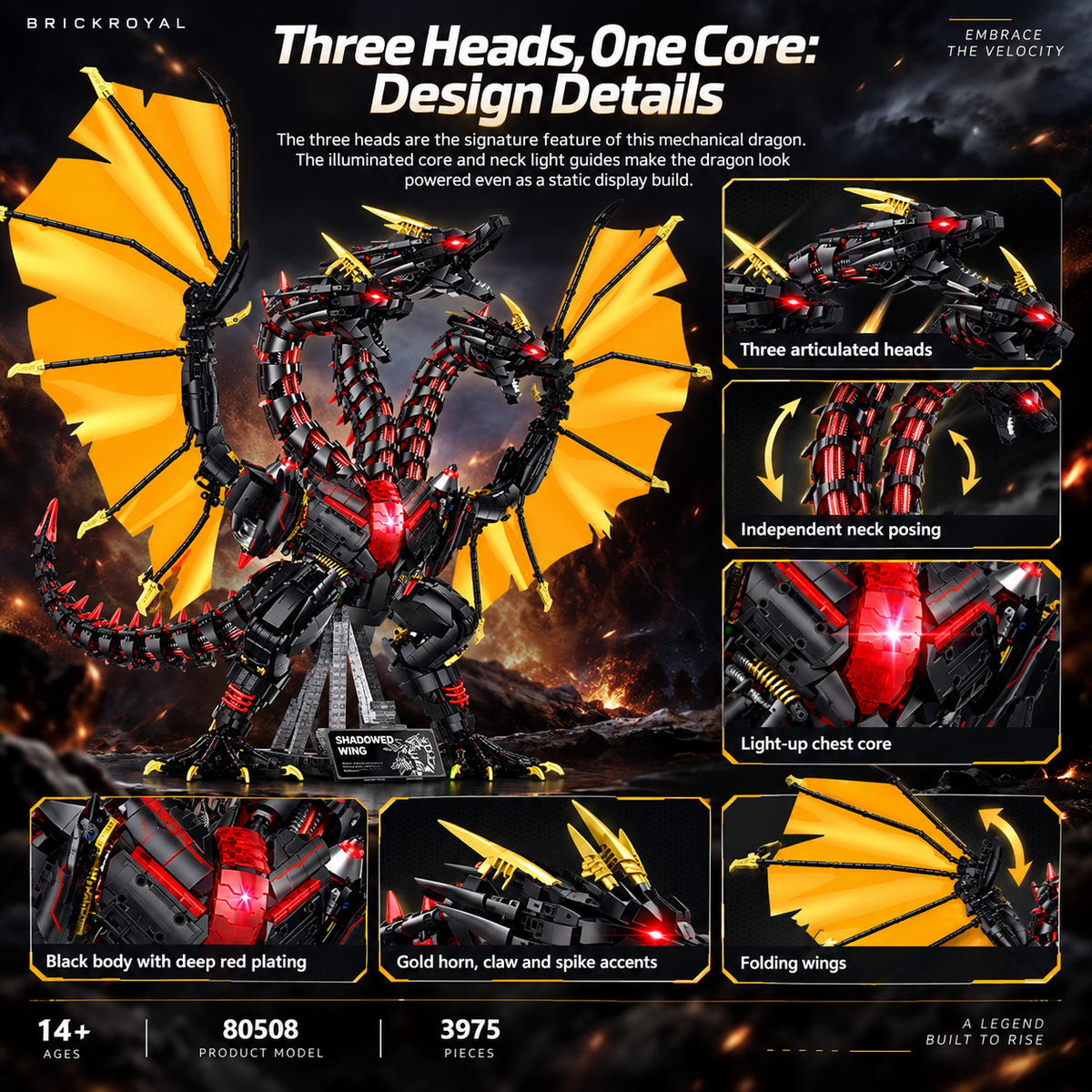 Three-Headed Mechanical Dragon Building Set