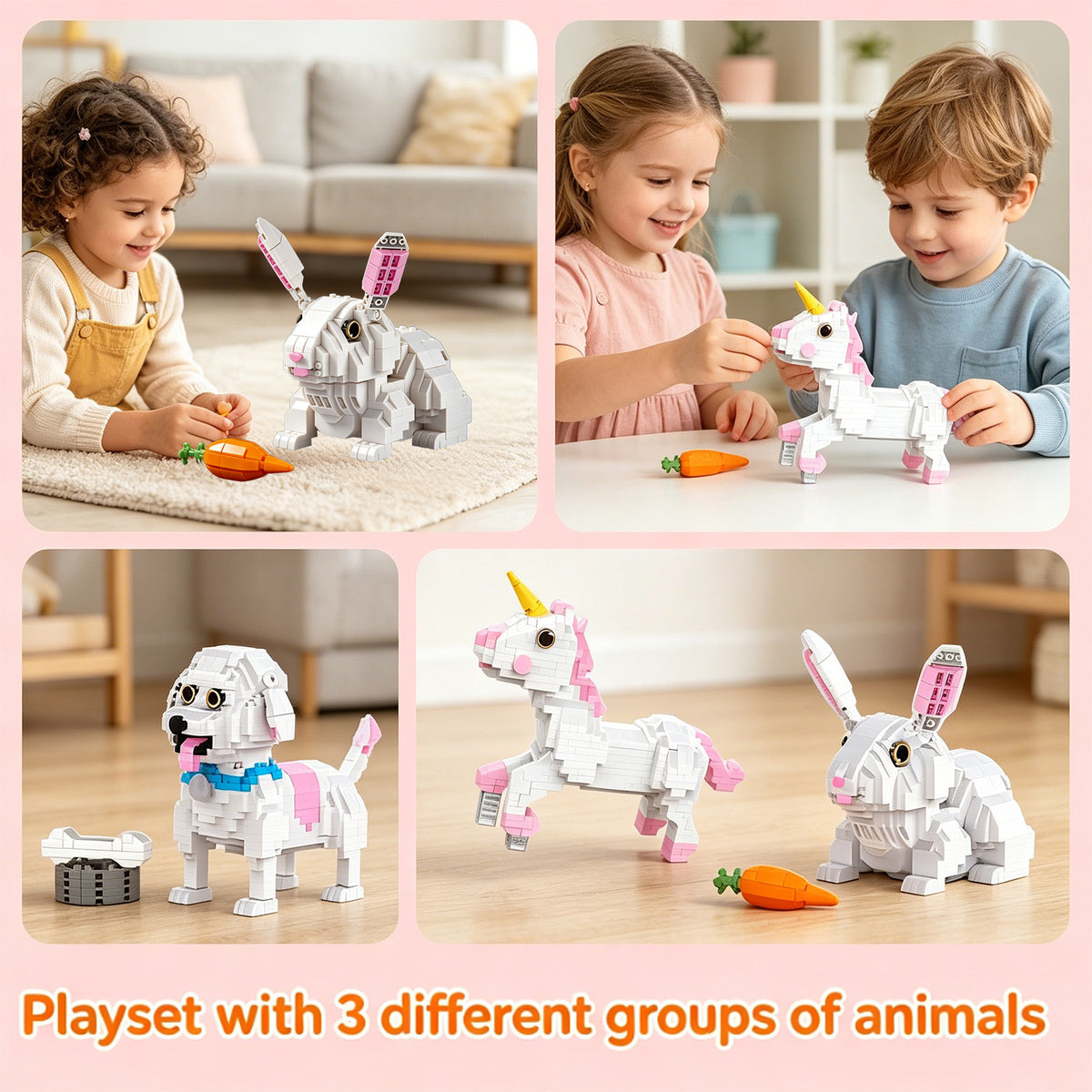 Build a Dreamy Trio: 3-in-1 Unicorn, Bunny & Puppy Micro Brick Set