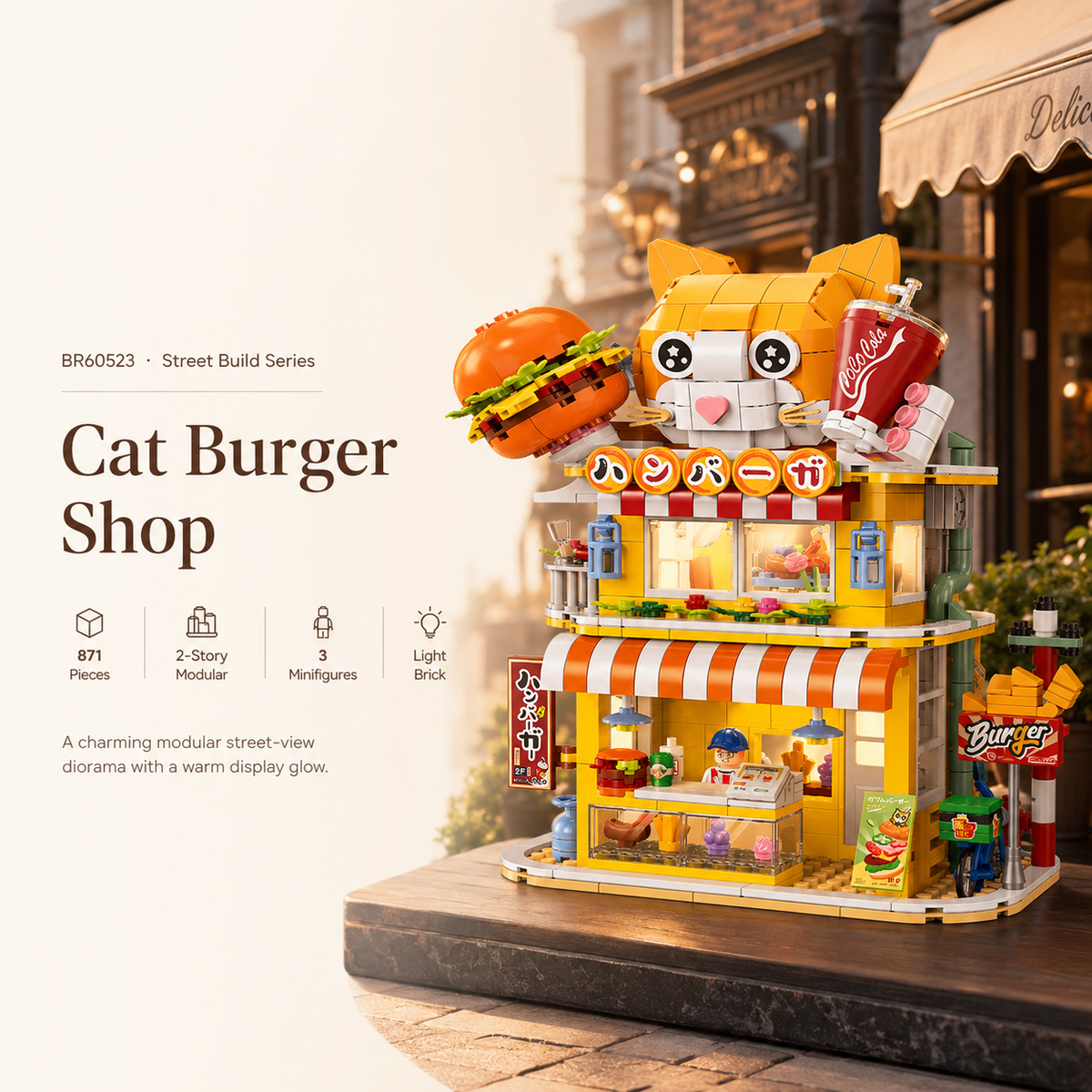 Cat Burger Shop Modular Street-View Building Set