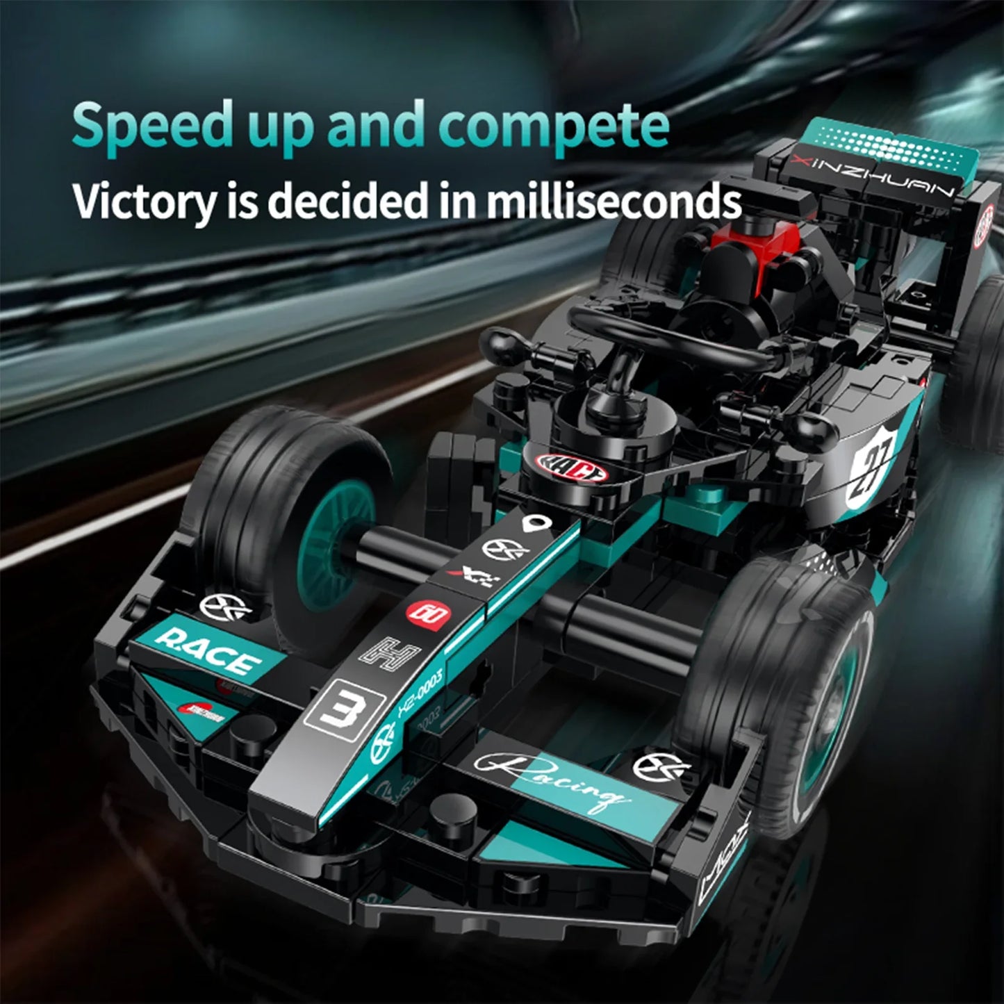 Formula Racing Car Building Set — Black/Teal