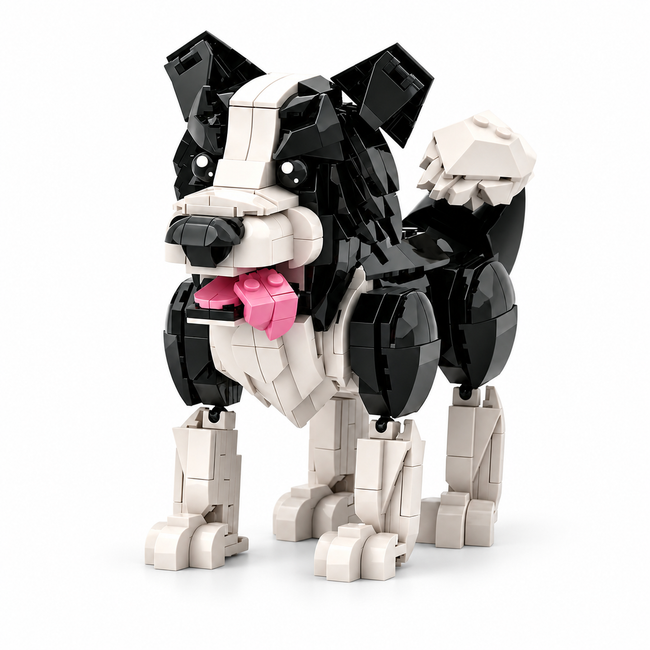 Border Collie Brick Model – Poseable Dog with Wagging Tail Building Set