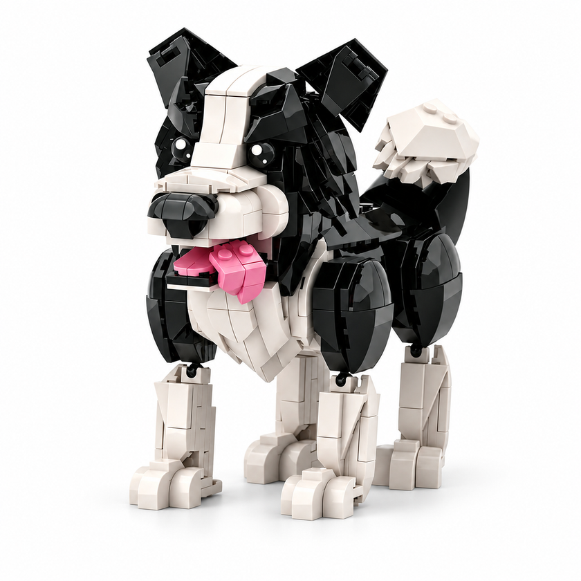 Border Collie Brick Model – Poseable Dog with Wagging Tail Building Set