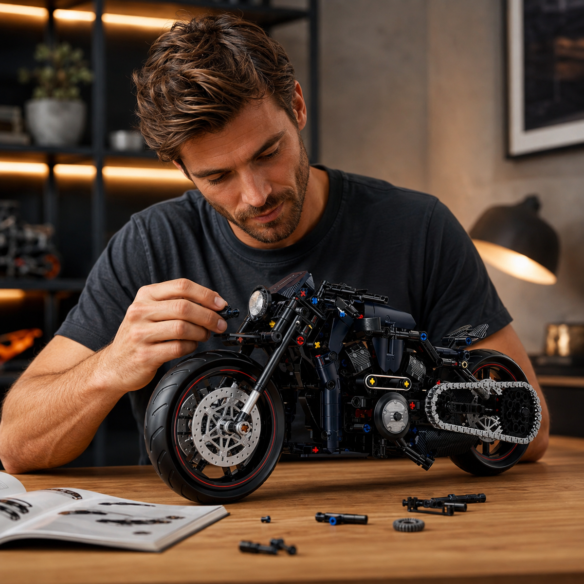 1:8 Dark Power-Cruiser Motorcycle Building Kit