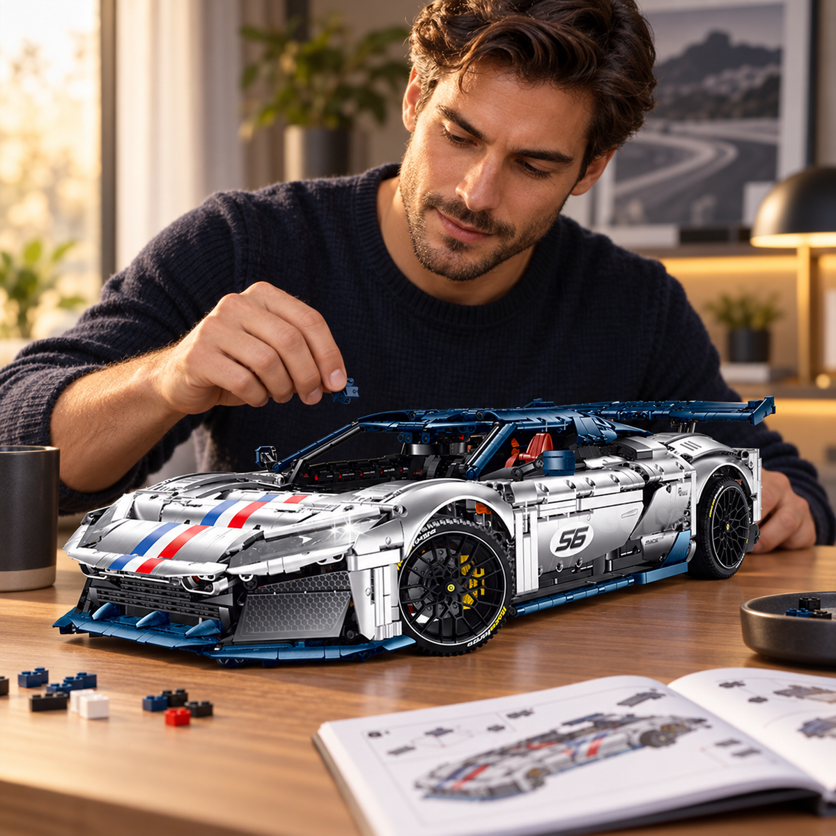 1:8 Electroplated Track Hypercar Building Set — Silver