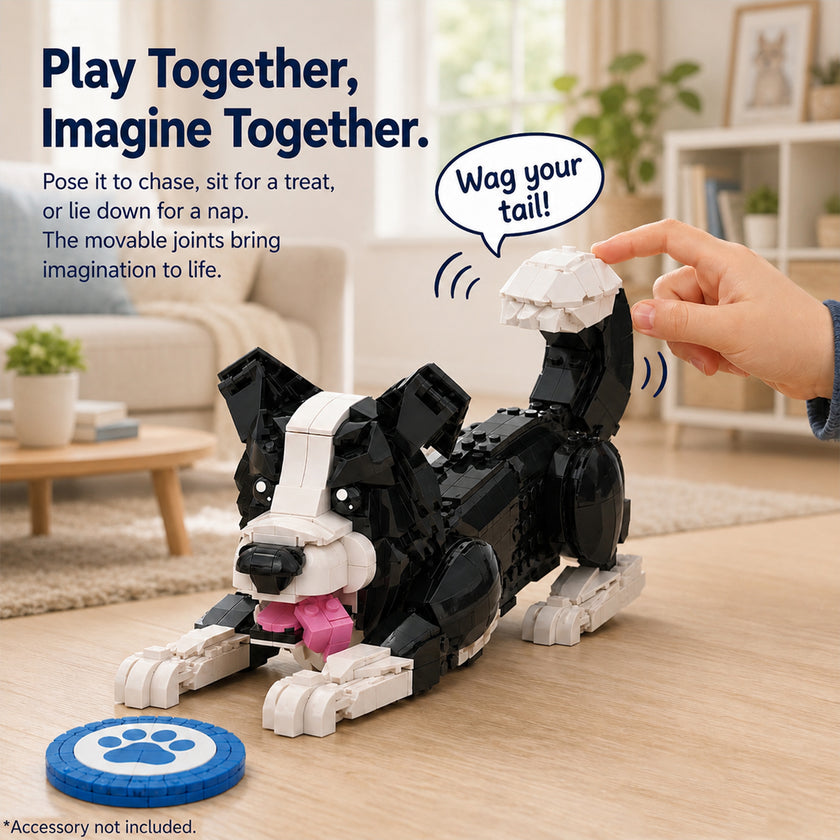 Border Collie Brick Model – Poseable Dog with Wagging Tail Building Set