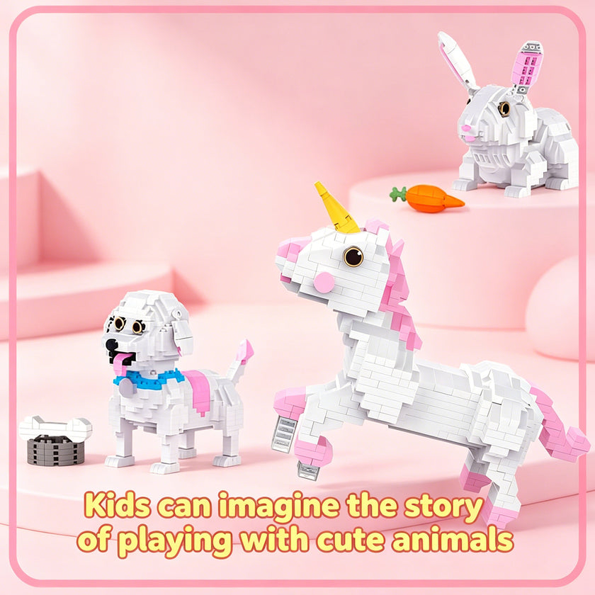 Build a Dreamy Trio: 3-in-1 Unicorn, Bunny & Puppy Micro Brick Set