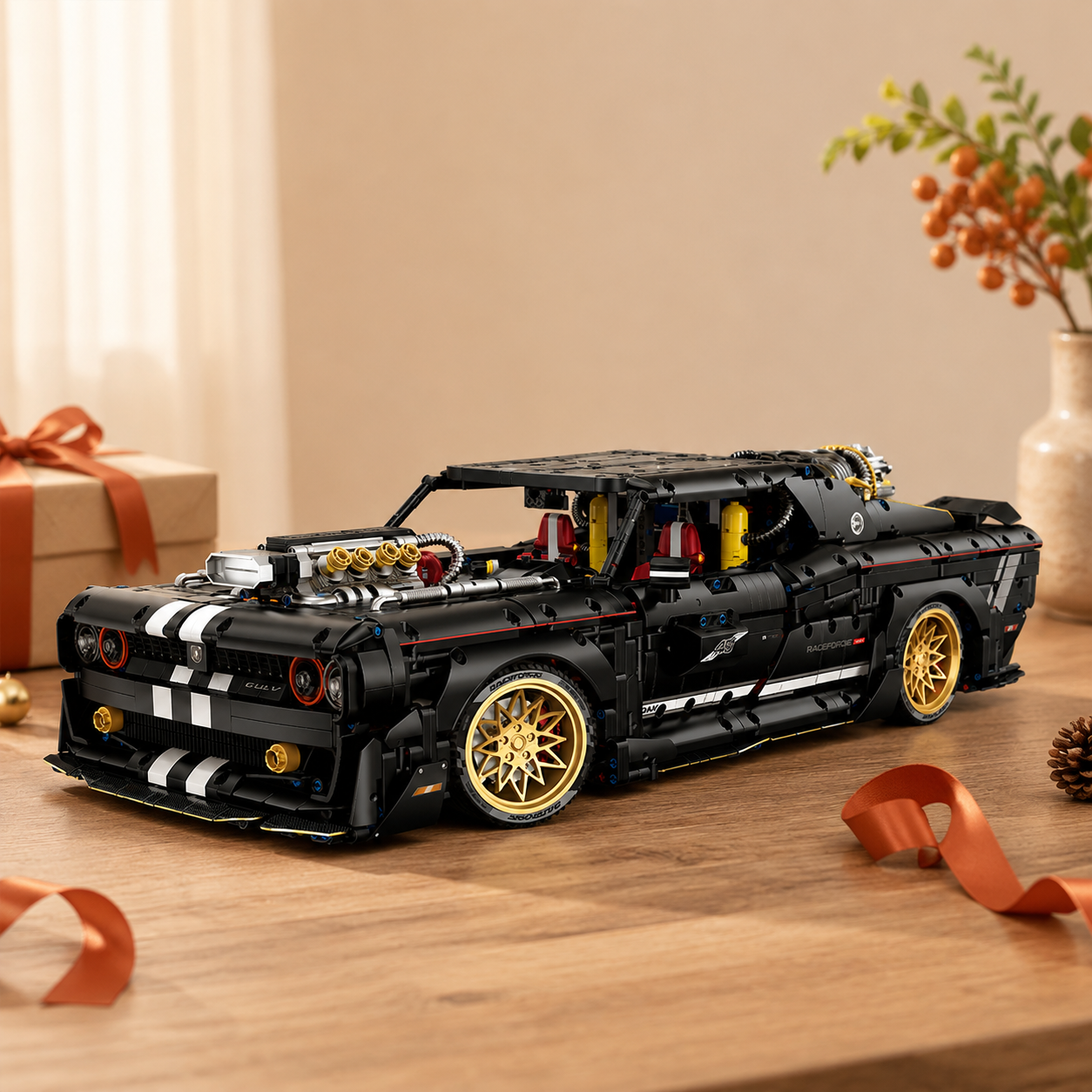 1:8 Classic Muscle Race Car Building Set — Black & Gold