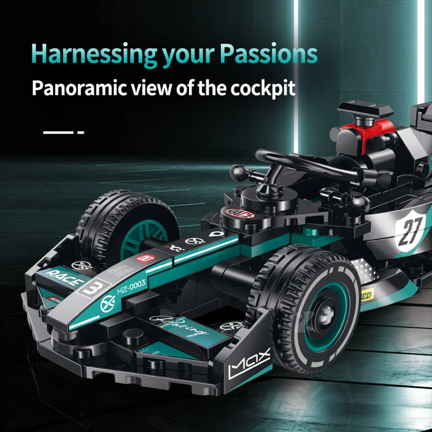 Formula Racing Car Building Set — Black/Teal