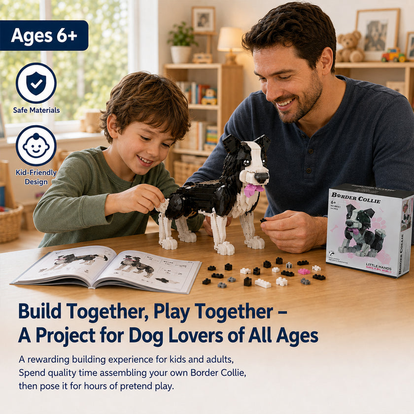 Border Collie Brick Model – Poseable Dog with Wagging Tail Building Set