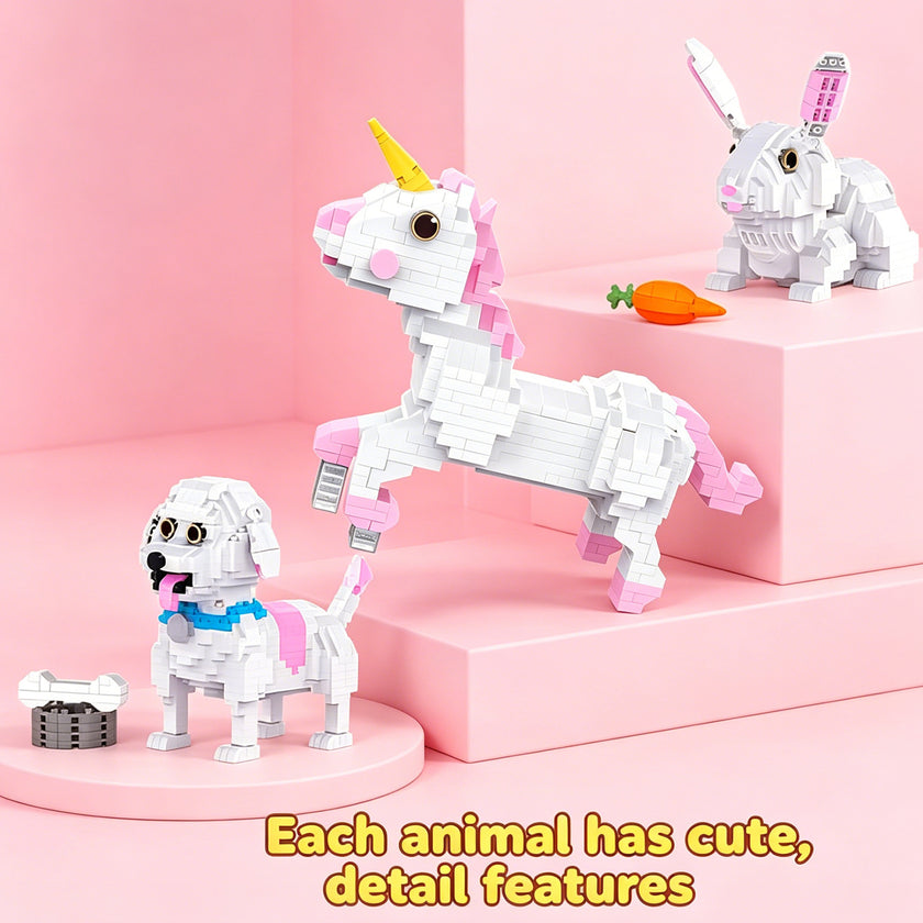 Build a Dreamy Trio: 3-in-1 Unicorn, Bunny & Puppy Micro Brick Set