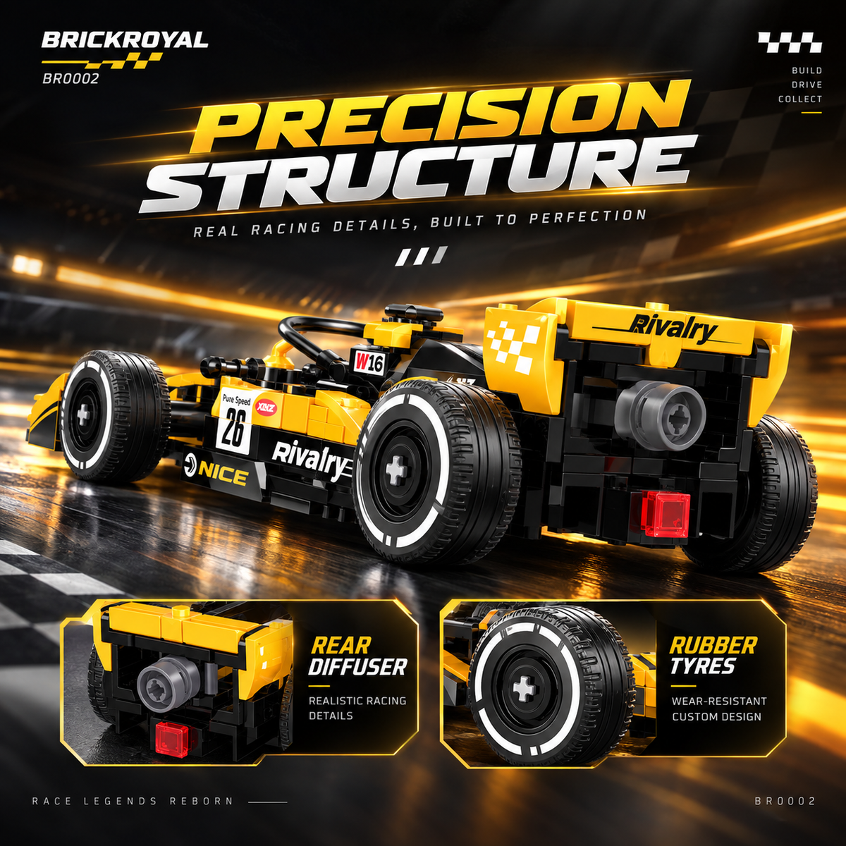 Formula Racing Car Building Set — Yellow/Black