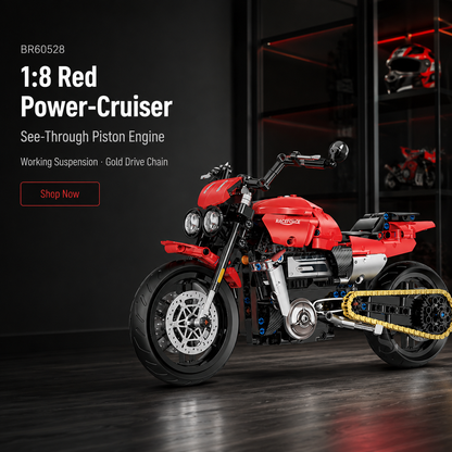 1:8 Red Power-Cruiser Motorcycle Building Kit