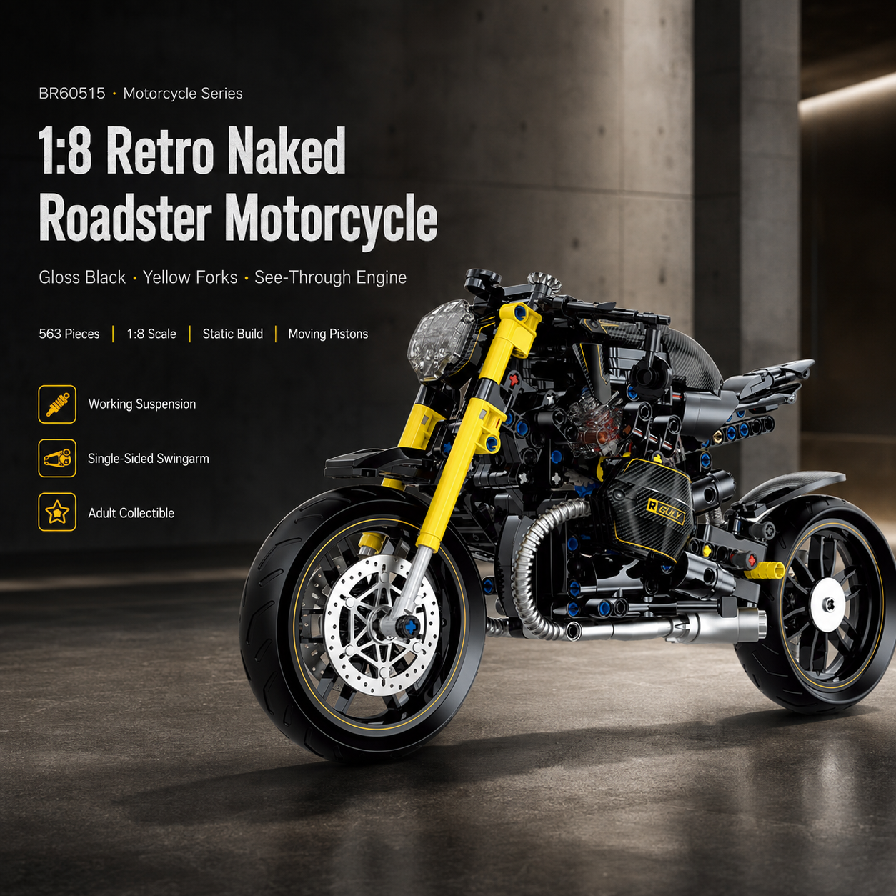 1:8 Retro Naked Roadster Motorcycle Building Kit