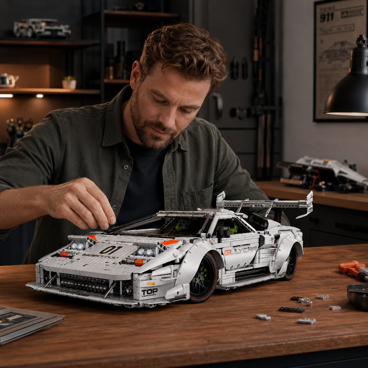 1:8 Retro Widebody Track Supercar Building Set — White