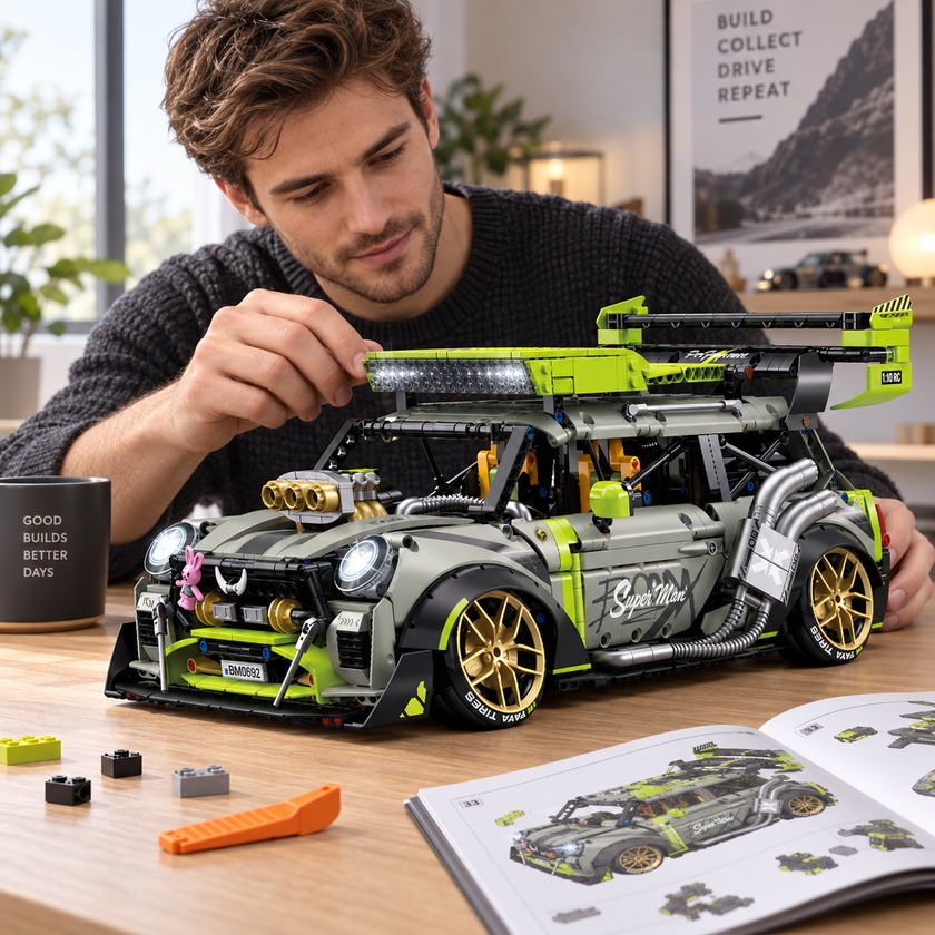 1:10 Wide-Body Drift Stunt Car Building Set — Army Green