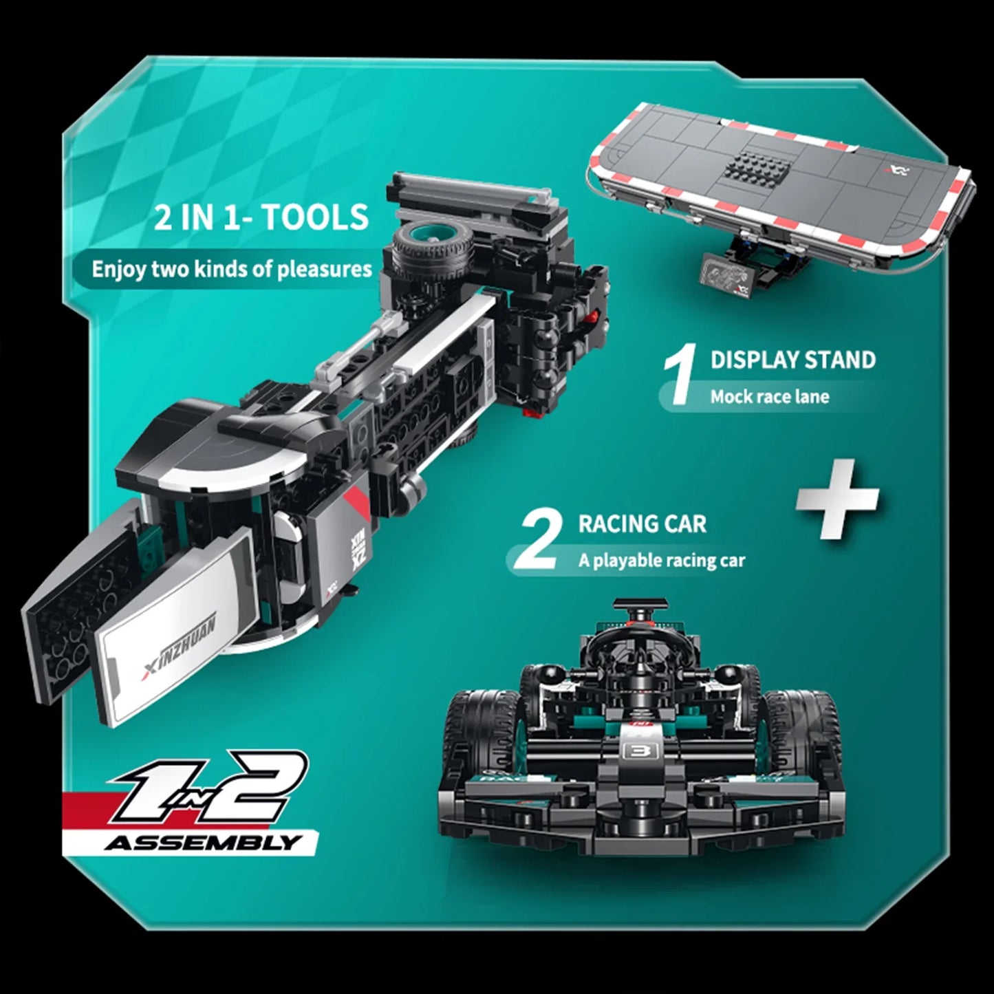 Formula Racing Car Building Set — Black/Teal