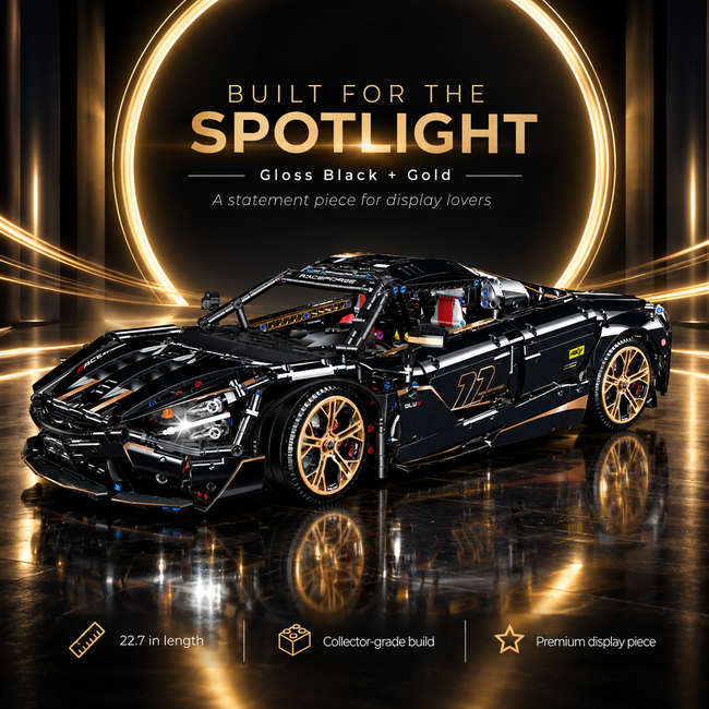 1:8 Concept Supercar Building Set — Gloss Black & Gold