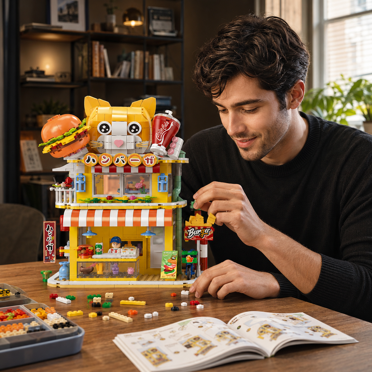 Cat Burger Shop Modular Street-View Building Set