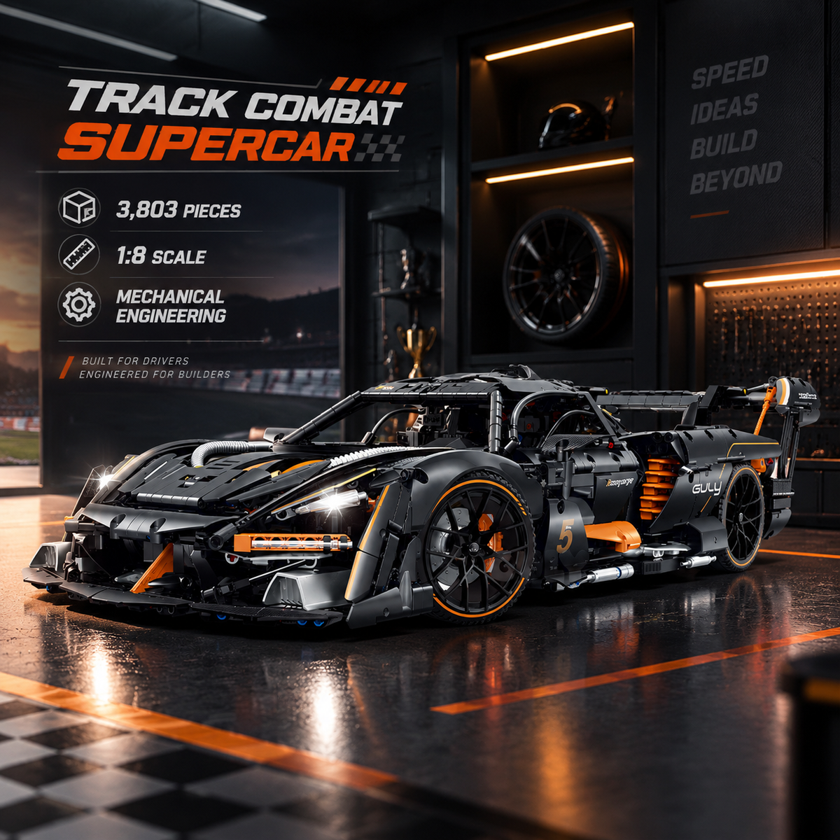 1:8 Track Combat Supercar Building Set — Tungsten Grey