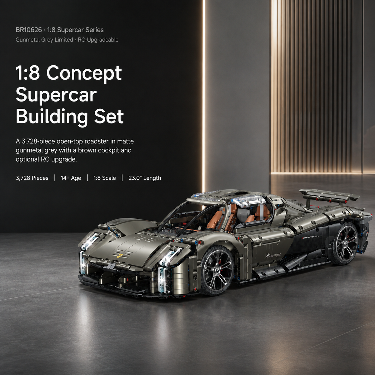 1:8 Concept Supercar Building Set — Gunmetal Grey