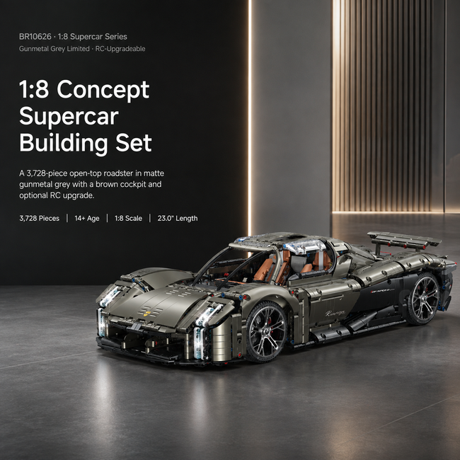 1:8 Concept Supercar Building Set — Gunmetal Grey