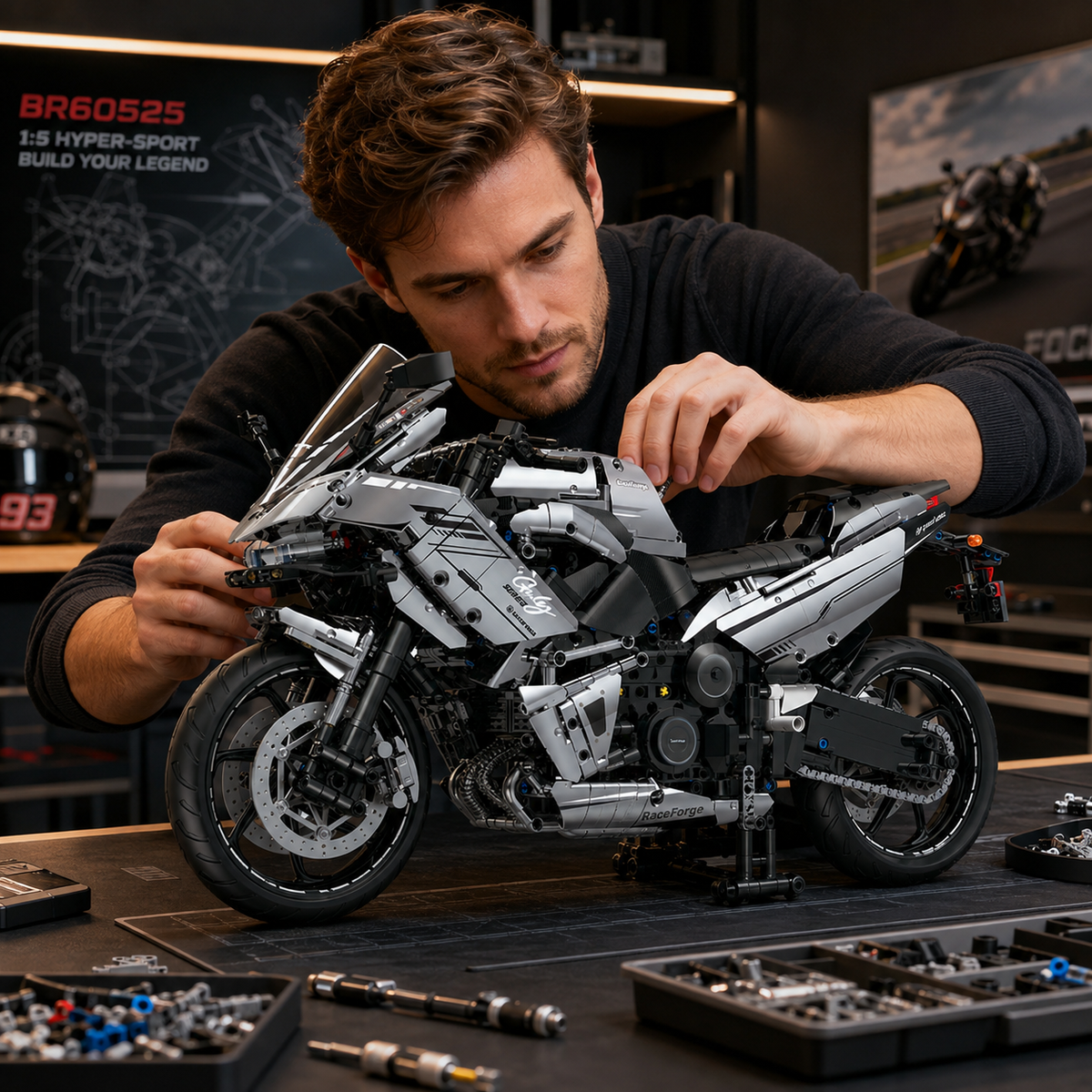 1:5 Electroplated Hyper-Sport Motorcycle Building Kit