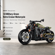 1:8 Military-Green Retro Cruiser Motorcycle Building Kit