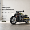 1:8 Military-Green Retro Cruiser Motorcycle Building Kit