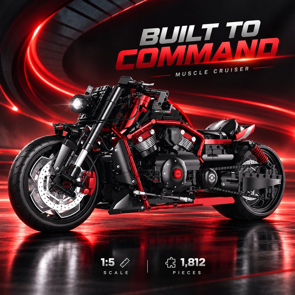 Red-Black Mechanical Brick Motorcycle Building Set