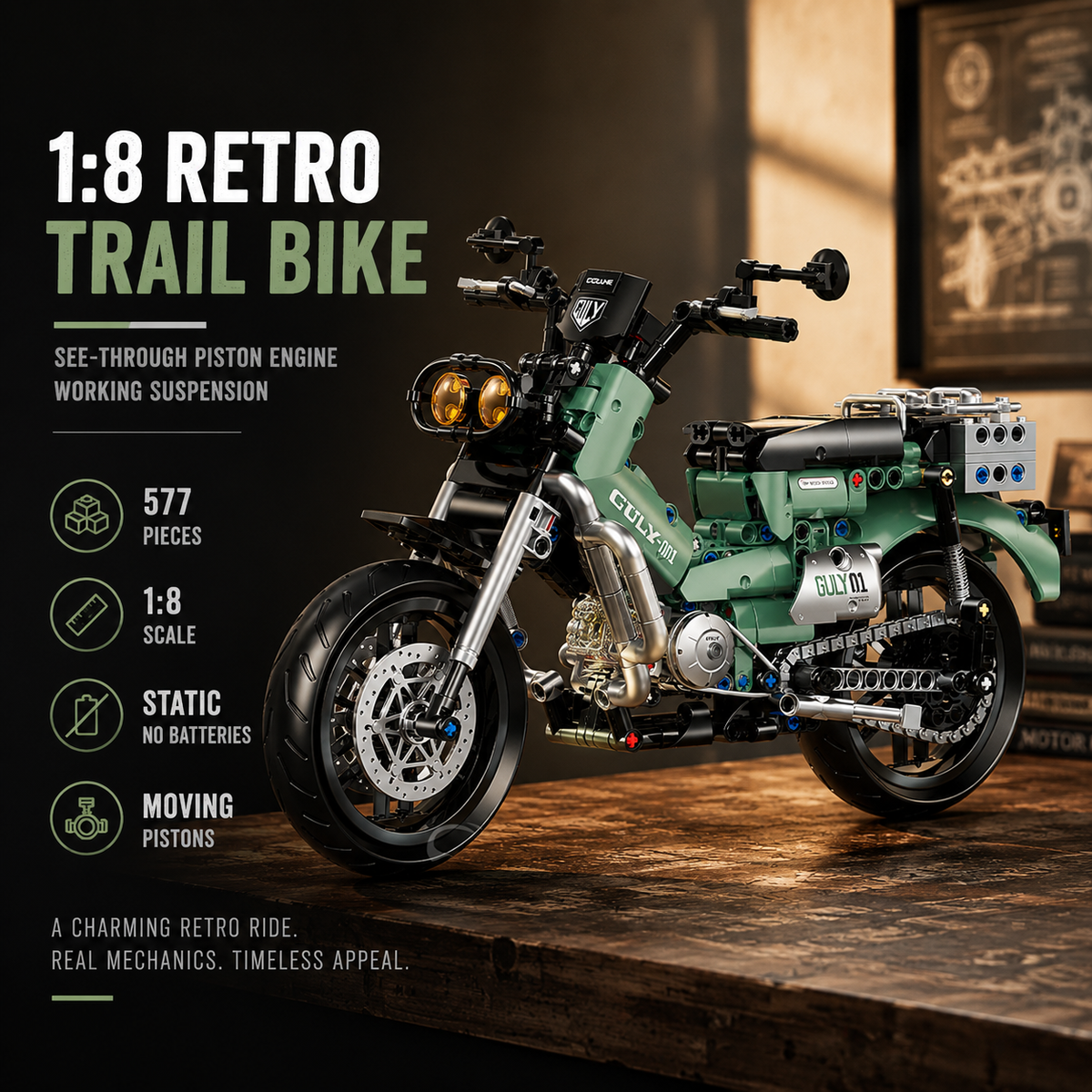 1:8 Retro Trail Motorcycle Building Kit