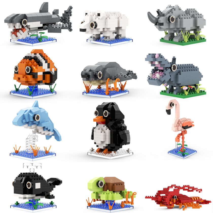 Build a Mini Ocean World: 12 Sea & Polar Animals in One Micro Brick Set