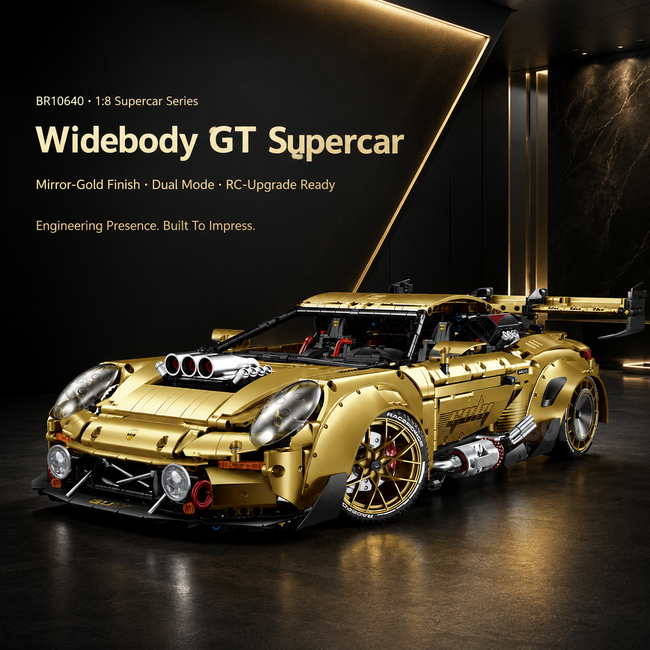1:8 Widebody GT Supercar Building Set — Electroplated Gold