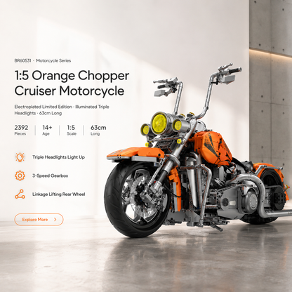 1:5 Orange Chopper Cruiser Motorcycle Building Kit
