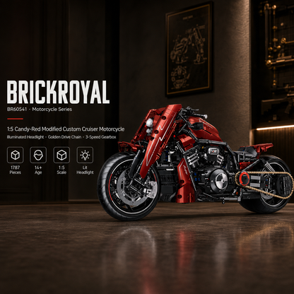 1:5 Candy-Red Modified Custom Cruiser Motorcycle Building Kit
