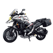 1:5 adventure touring motorcycle building kit, 2489 pcs with lit dual-lens headlight, openable side luggage, lifting rear wheel & steering. Age 14+.