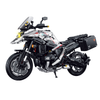 1:5 adventure touring motorcycle building kit, 2489 pcs with lit dual-lens headlight, openable side luggage, lifting rear wheel & steering. Age 14+.