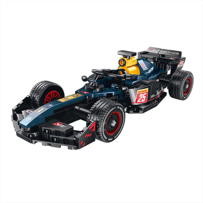 Build a 391-piece formula-style racing car, then rebuild the same bricks into a studio camera. Track-style display base, engraved nameplate, and a collectible 4-car series. An original BrickRoyal set for ages 14+.