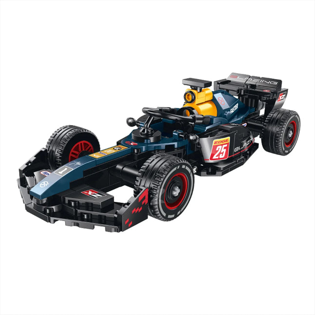 Build a 391-piece formula-style racing car, then rebuild the same bricks into a studio camera. Track-style display base, engraved nameplate, and a collectible 4-car series. An original BrickRoyal set for ages 14+.