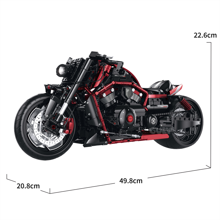 Red-Black Mechanical Brick Motorcycle Building Set