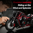 Red-Black Mechanical Brick Motorcycle Building Set