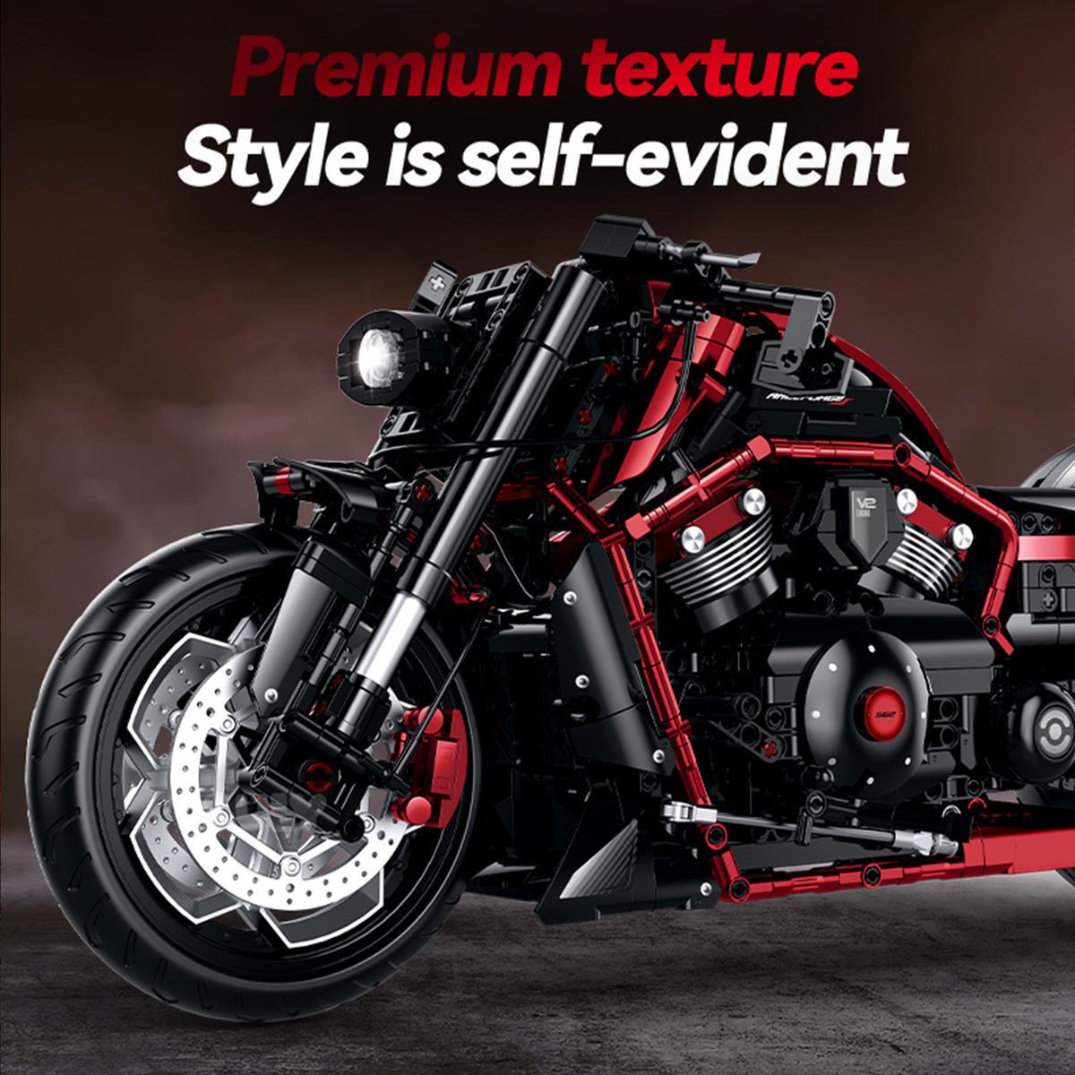 Red-Black Mechanical Brick Motorcycle Building Set