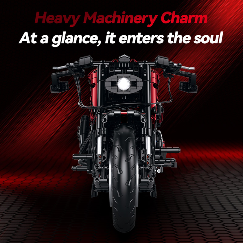 Red-Black Mechanical Brick Motorcycle Building Set