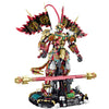 3,320-piece Monkey King cyberpunk mecha: 50% metal-paint parts, two switchable forms, chest LED, spotlighted display base. Collectible gift for adults 14+.