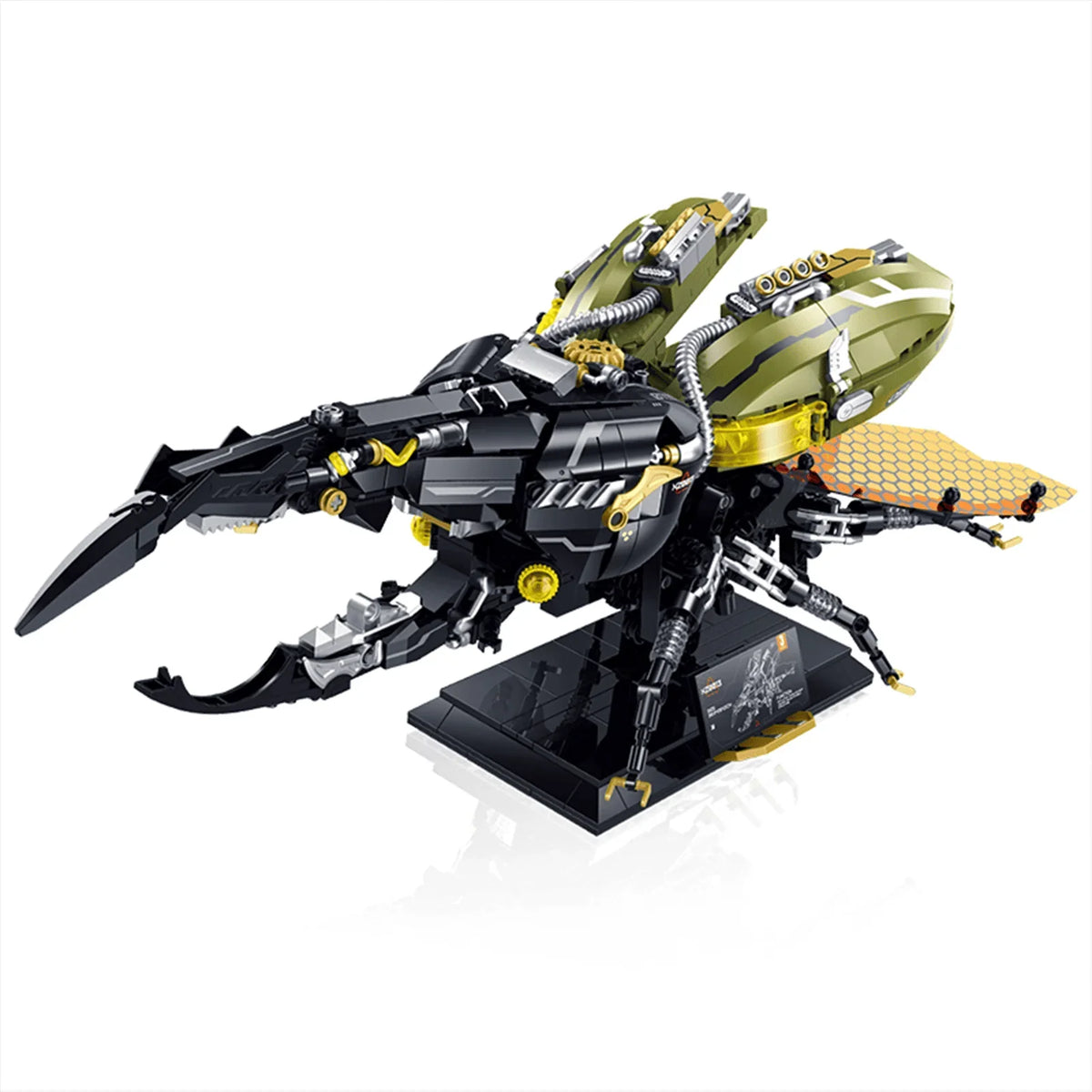 BRICKROYAL 939-piece cyberpunk Hercules beetle building kit with intricate gear machinery, shock absorber details and movable bionic limbs. Recommended for ages 14+, great for STEM education, desktop decoration and assembly enthusiasts.