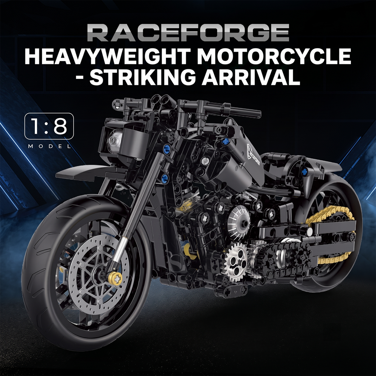 1:8 Blacked-Out Cruiser Motorcycle Building Kit